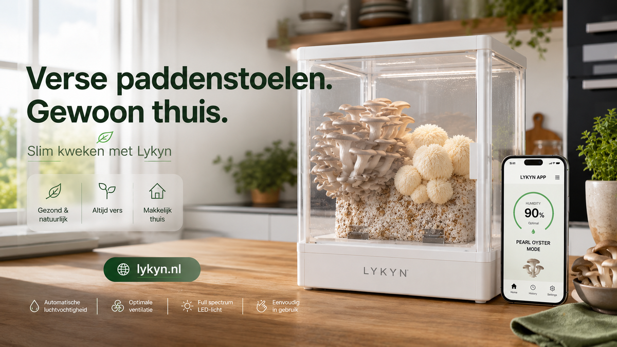 Lykyn slimme mushroom grow box voor thuis paddenstoelen kweken met verse oesterzwammen